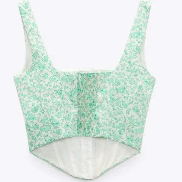 Zara Floral Corset Green NWOT M - Picture 5 of 6